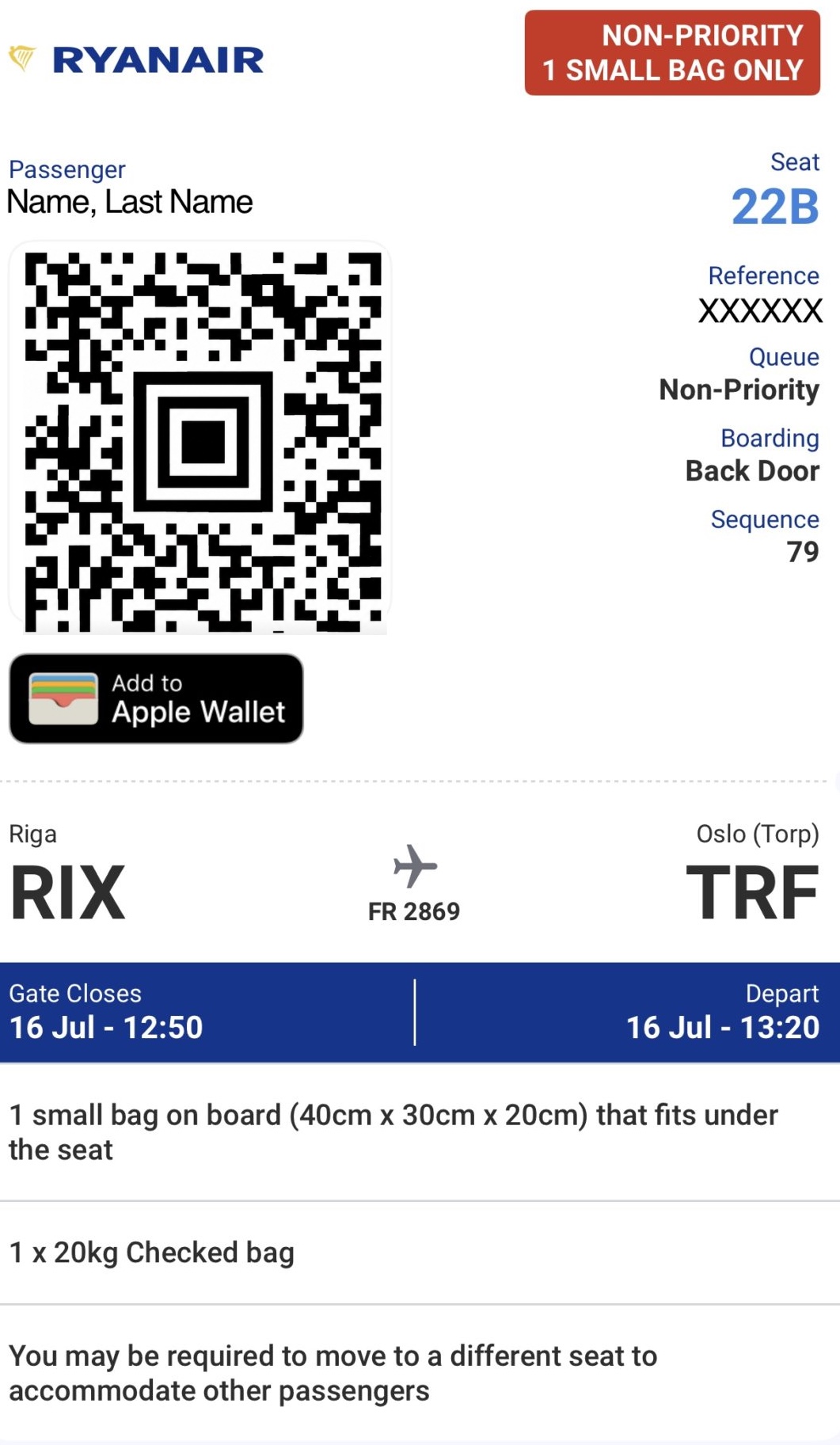 Ryanair iekāpšanas karte
